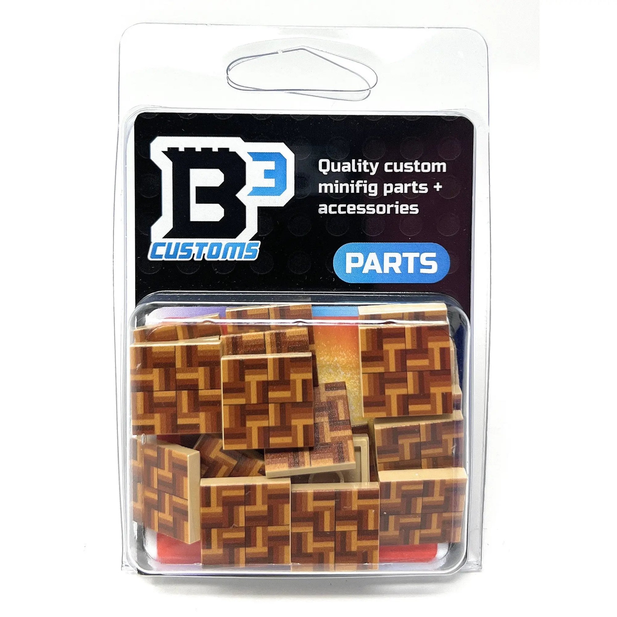 B3 Customs parquet flooring pack with 20 printed 2x2 tiles showing wood grain and pattern details.