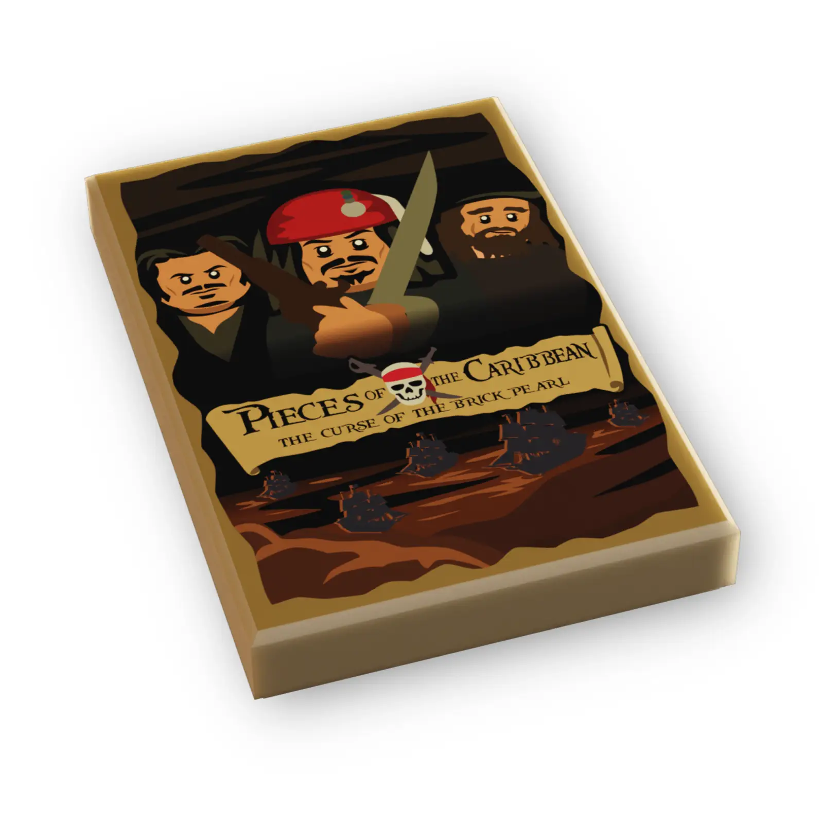 Two LEGO tiles featuring the Pirates of the Caribbean: Curse of the Black Pearl movie cover by B3 Customs.