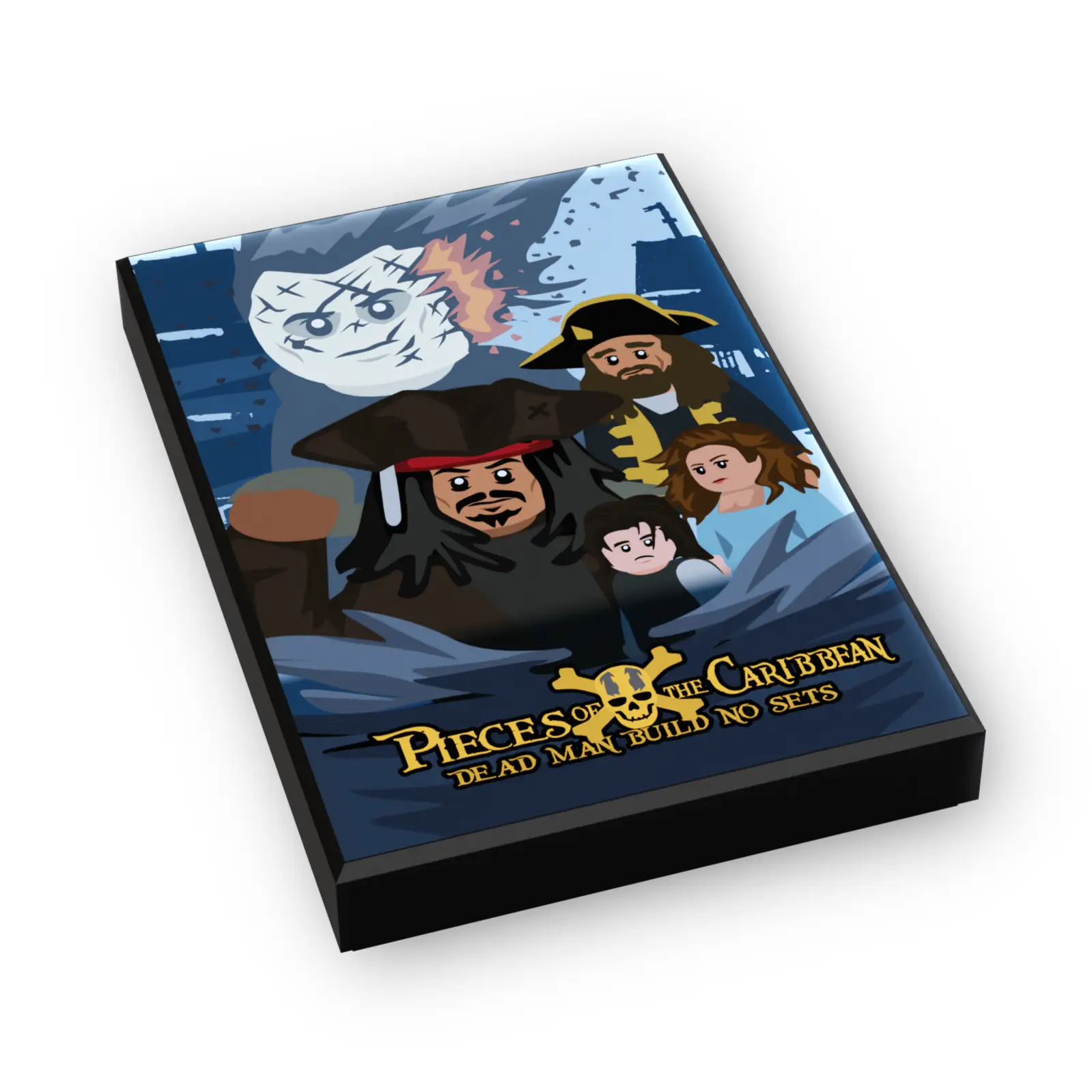 LEGO tile featuring Pirates of the Caribbean Dead Man Tell No Tales movie cover, made by B3 Customs, 2x3 size.