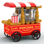 LEGO popcorn vending cart building set with colorful stickers, designed by B3 Customs, showcasing detailed LEGO brick construction.
