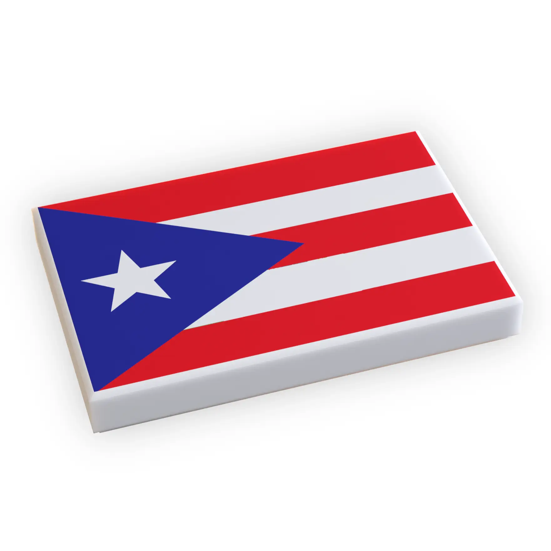 LEGO tile featuring Puerto Rico flag in 2x3 size, created by B3 Customs with colorful brick detailing.