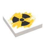 LEGO radioactive warning sign tile made by B3 Customs, featuring a bright yellow and black hazard symbol on LEGO bricks.