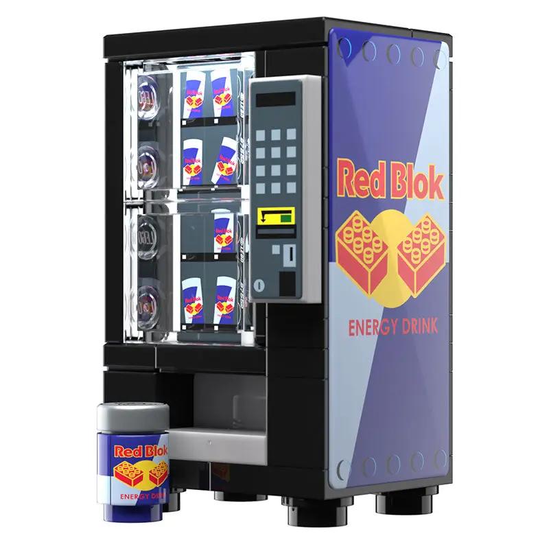 LEGO red brick energy drink vending machine made by B3 Customs featuring detailed LEGO construction and vibrant red bricks.