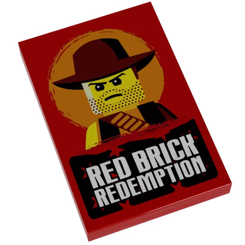 LEGO Red Dead Redemption video game cover made with custom LEGO bricks, featuring detailed red brick design and game artwork.