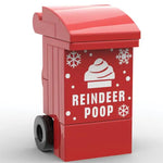 Custom LEGO reindeer poop waste can by B3 Customs, featuring a humorous reindeer poop design with Santa in the background.