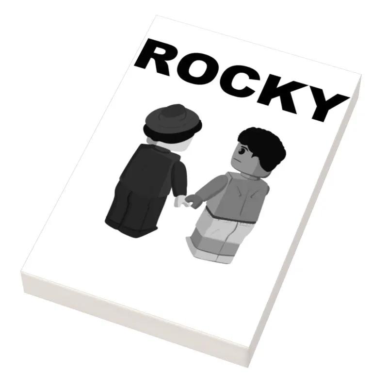 Lego-style Rocky movie cover tile by B3 Customs featuring a custom 2x3 brick with Rocky Balboa design.