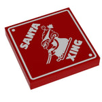 Custom LEGO Santa Xing sign, 2x2 tile from B3 Customs, featuring a festive red and white Santa crossing design.