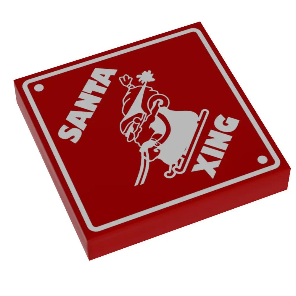 Custom LEGO Santa Xing sign, 2x2 tile from B3 Customs, featuring a festive red and white Santa crossing design.