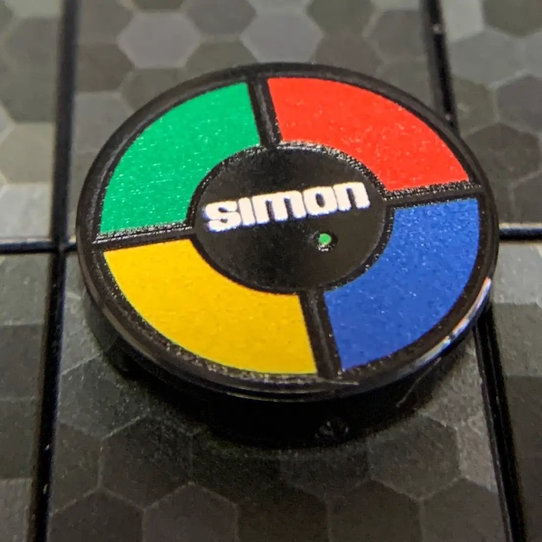 Custom printed LEGO 2x2 round tile by B3 Customs featuring the Simon design, showcasing detailed artwork on a small LEGO piece.