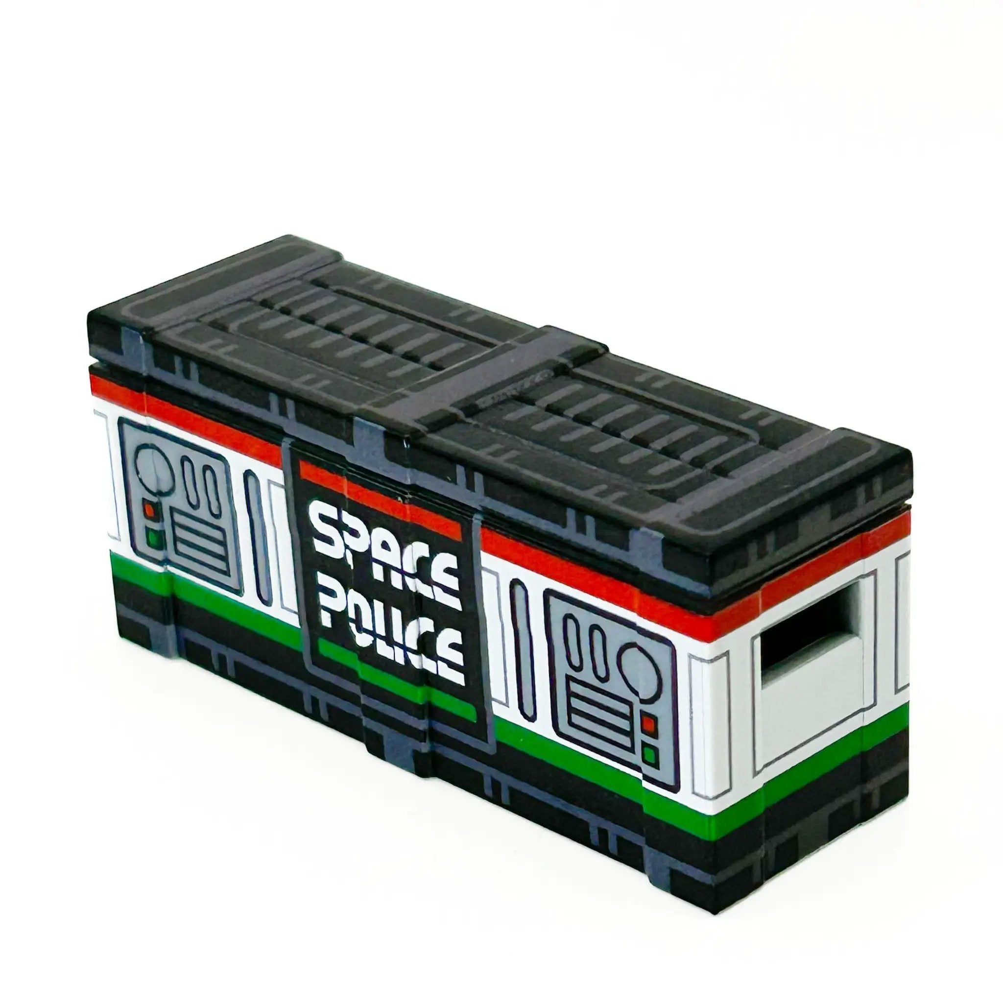 Space Police BrickArms crate by B3 Customs, featuring a detailed miniature cargo container with space-themed design elements.