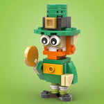 Custom LEGO leprechaun figurine for St. Patrick's Day by B3 Customs, featuring a festive green leprechaun with a hat and shamrocks.