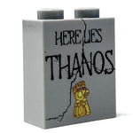 Detailed image of a B3 Customs Thanos Tombstone Halloween decoration made from 1x2x2 LEGO bricks, featuring Thanos' tombstone design.
