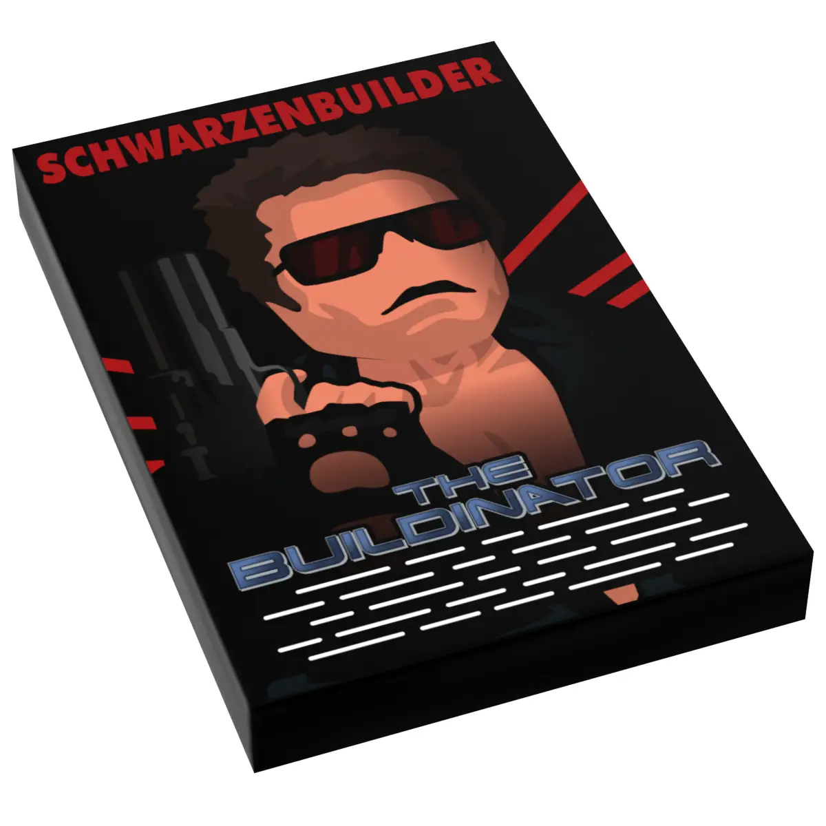 Custom LEGO Terminator movie cover tile by B3 Customs, featuring detailed Terminator-themed design on a 2x3 LEGO tile.