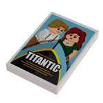 Custom LEGO Titanic movie cover tile by B3 Customs featuring detailed LEGO brick artwork of the iconic ship and movie poster.