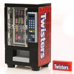 B3 Customs Twisters soda vending machine with Twizzlers candy in front, showcasing colorful candy packaging and vending display