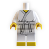 White Karate Minifig body by B3 Customs, LEGO-compatible figure with detailed karate uniform for building and display.