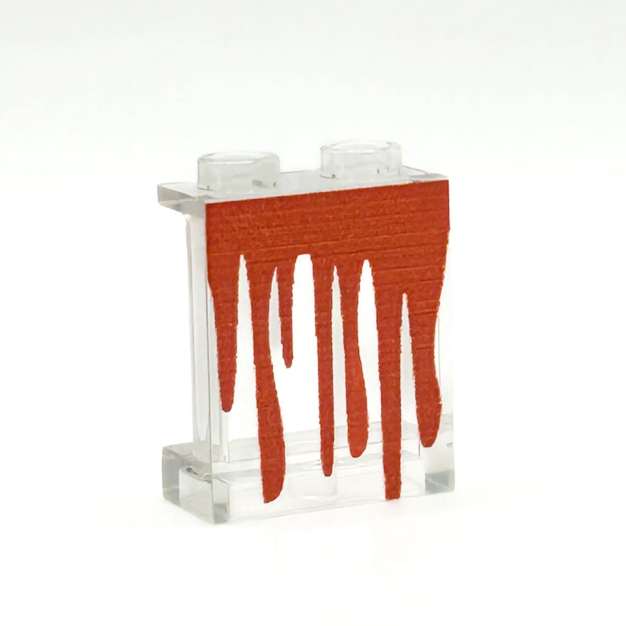 Custom printed LEGO 1x2x2 panel featuring a Halloween window with blood dripping design by B3 Customs.