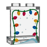 LEGO window with Christmas lights using 1x2x2 panel by B3 Customs, featuring festive holiday decorations in a detailed LEGO scene.