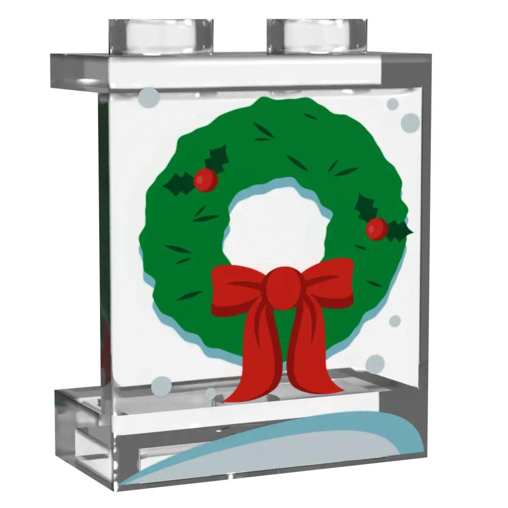 LEGO Christmas wreath window panel by B3 Customs featuring festive holiday decorations and intricate brick design.