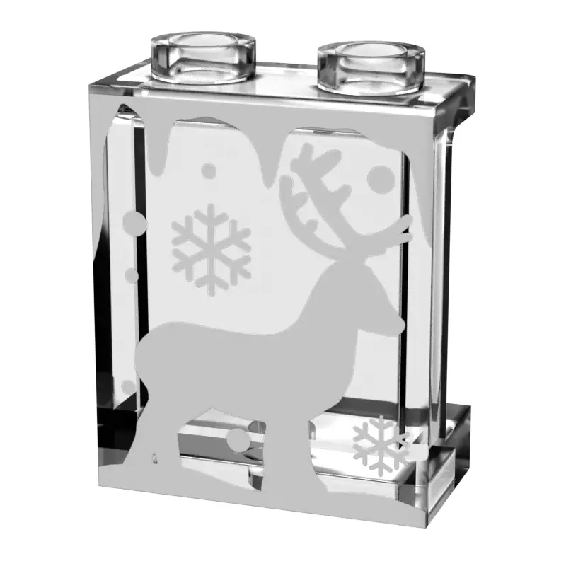 Lego Winter Village window panel with reindeer design by B3 Customs, featuring a festive winter scene with reindeer.