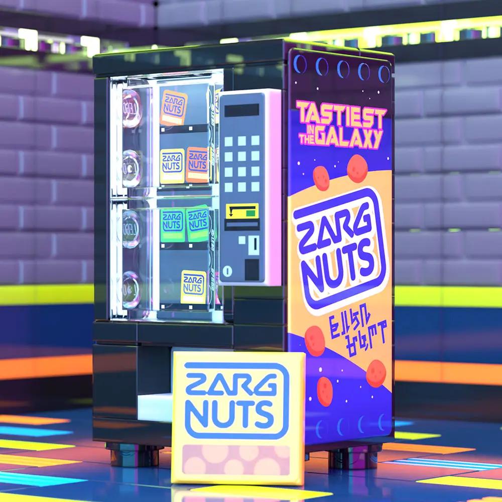 Custom LEGO Zarg Nuts vending machine building set by B3 Customs, featuring detailed Marvel Guardians of the Galaxy-inspired design.