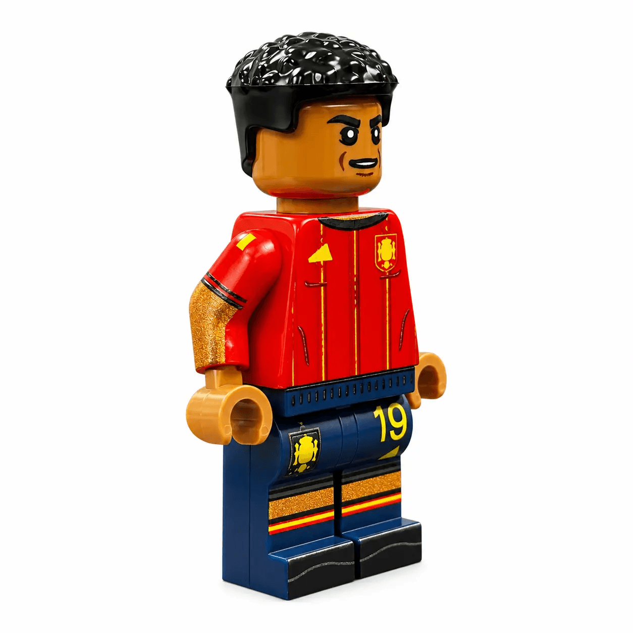 Custom LEGO minifigure of Spain's Lamine Yamal soccer player by B3 Customs, featuring detailed team jersey and realistic features.