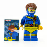 LEGO Minifigure of Cyclops (V2) from B3 Customs with custom design and comic book tile, featuring detailed costume and accessories.