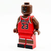 LEGO minifigure of MJ #23 basketball player in red jersey by B3 Customs, showing detailed minifigure with basketball accessories.