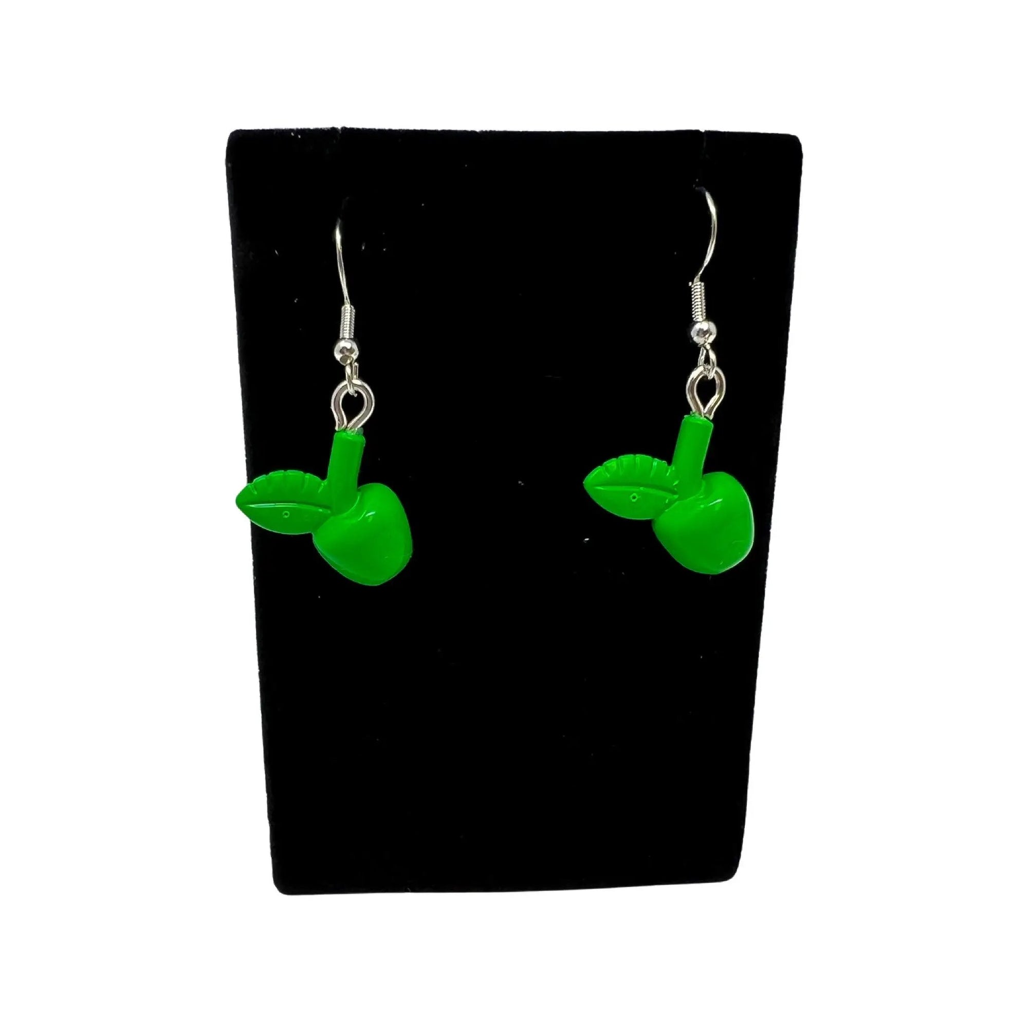 B3 Customs Apple earrings made from colorful LEGO bricks, playful jewelry featuring LEGO-style apple shapes on earring hooks.