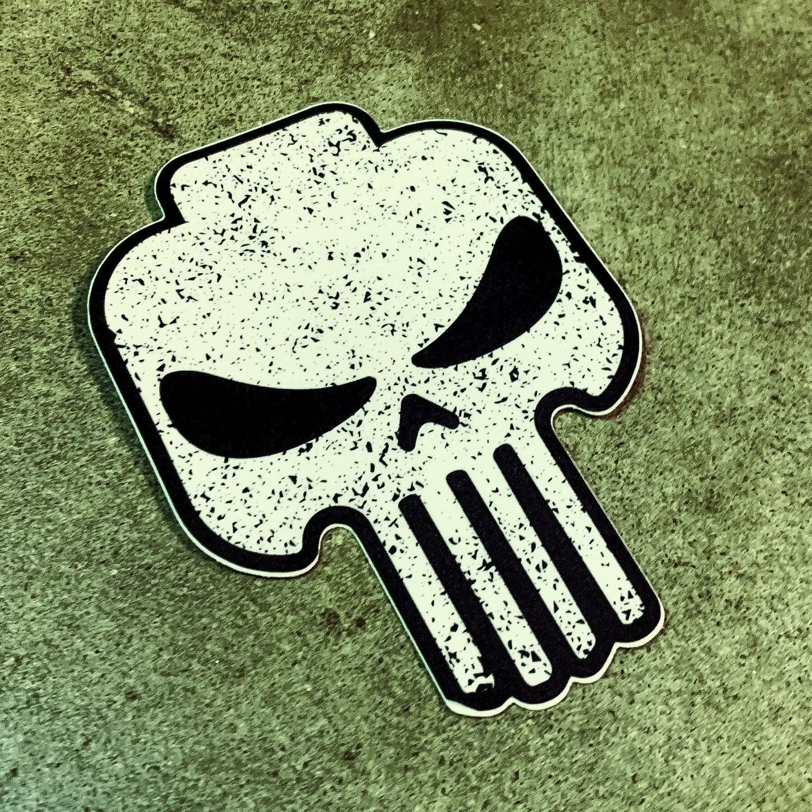 Punisher and skeleton mashup sticker decal from B3 Customs, featuring detailed cartoon-style illustration on a clear background.