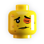 Yellow LEGO minifigure head with realistic bee sting detail, created by B3 Customs.