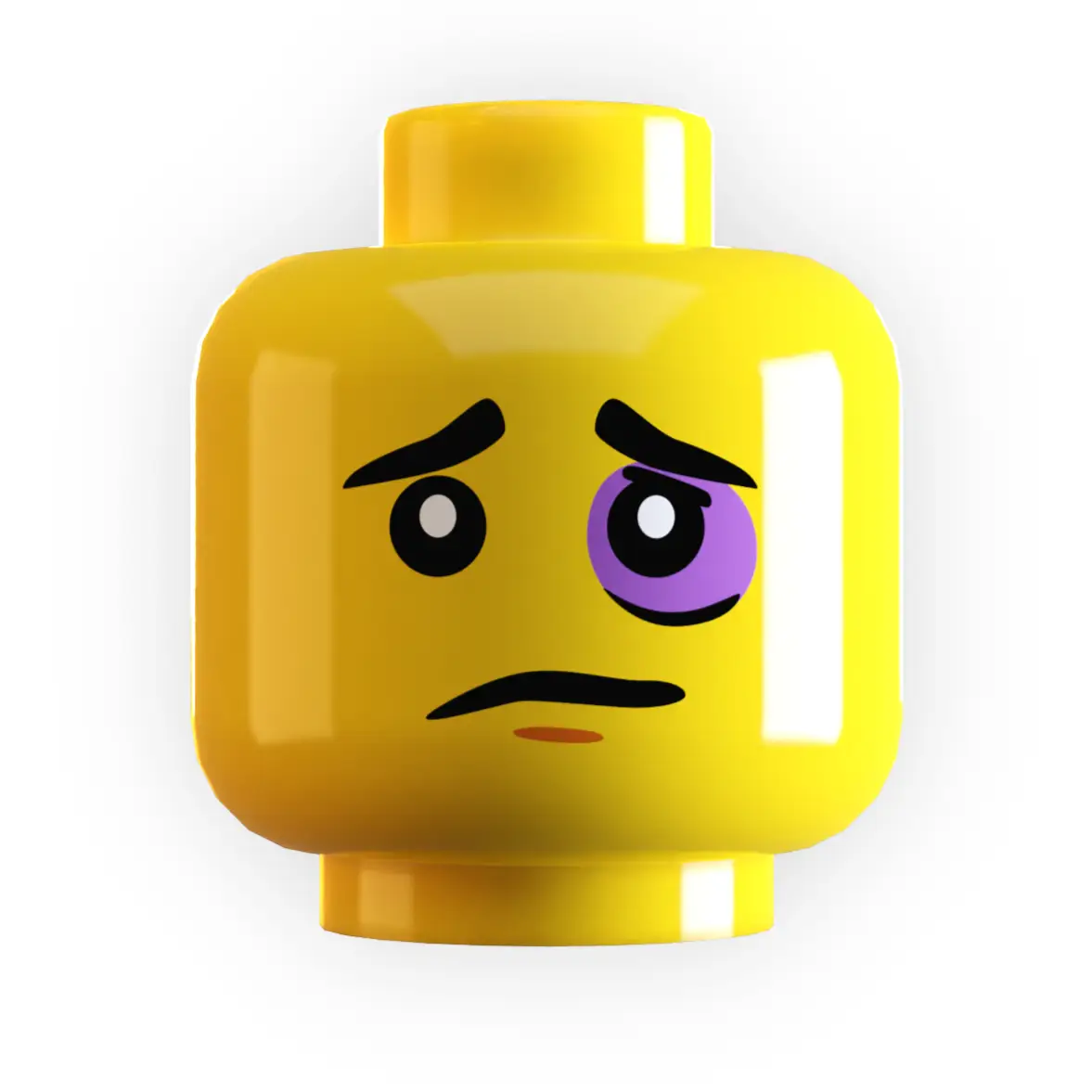 Black LEGO minifigure head with black eye detail, made by B3 Customs, showcasing custom LEGO minifig accessories.