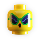 LEGO minifig head with retro alien sunglasses, B3 Customs custom LEGO accessory for minifigure characters.
