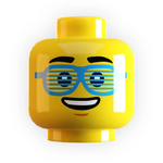 LEGO minifig head wearing custom B3 Customs shutter shades made from LEGO parts.