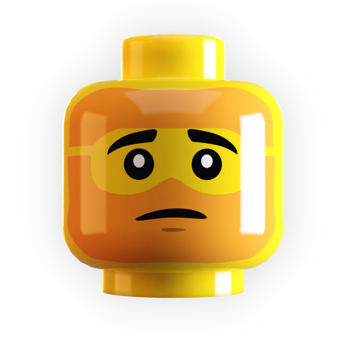 LEGO minifig head with a sunburnt farmers tan and sunglasses, made by B3 Customs, featuring a yellow skin tone and detailed facial expression.
