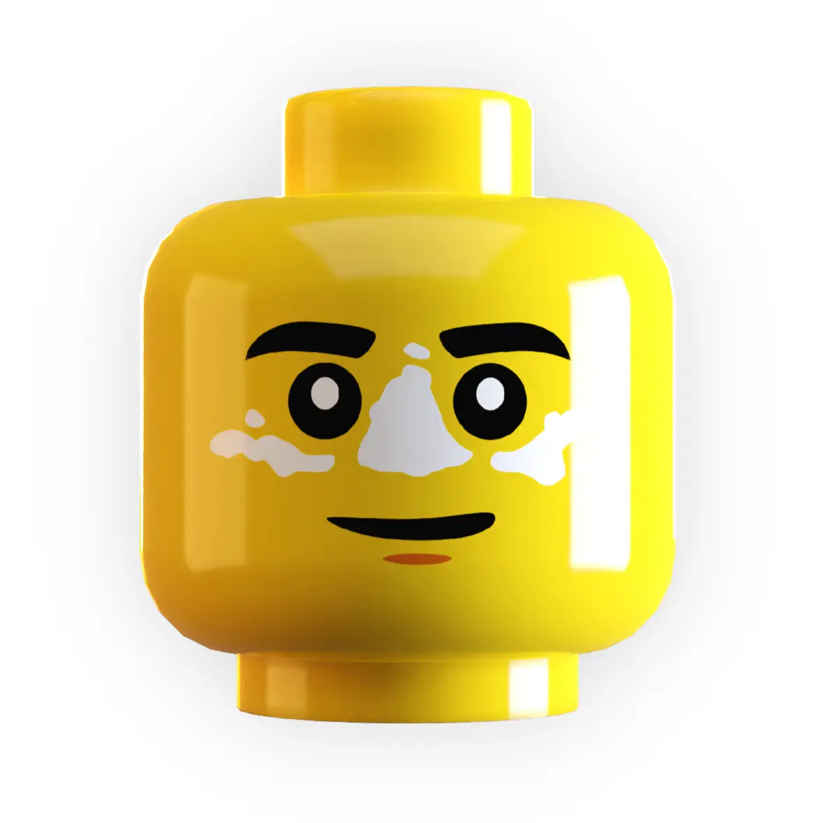 LEGO minifig head with sunscreen design made by B3 Customs, featuring detailed facial features and realistic sunscreen application.