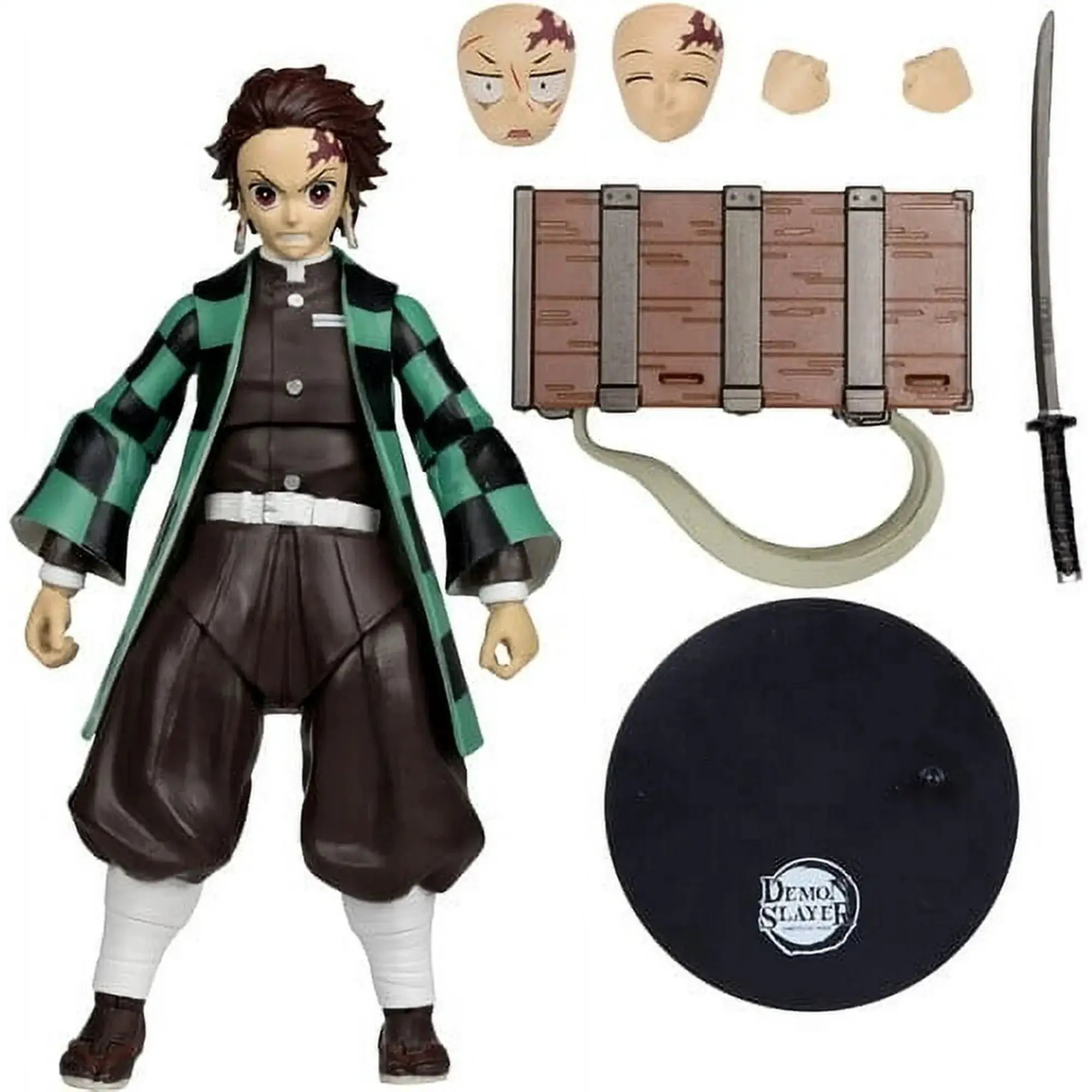 Tanjiro Kamado figure with Nezuko box from Demon Slayer, 7-inch collectible toy by McFarlane Toys, detailed character design.