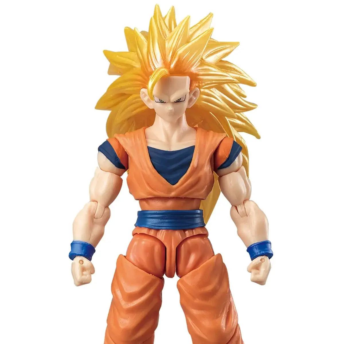 5-inch Dragon Ball Super Evolve Super Saiyan 3 Son Goku action figure by THE MIGHTY HOBBY SHOP, detailed display of Goku in Super Saiyan 3 form