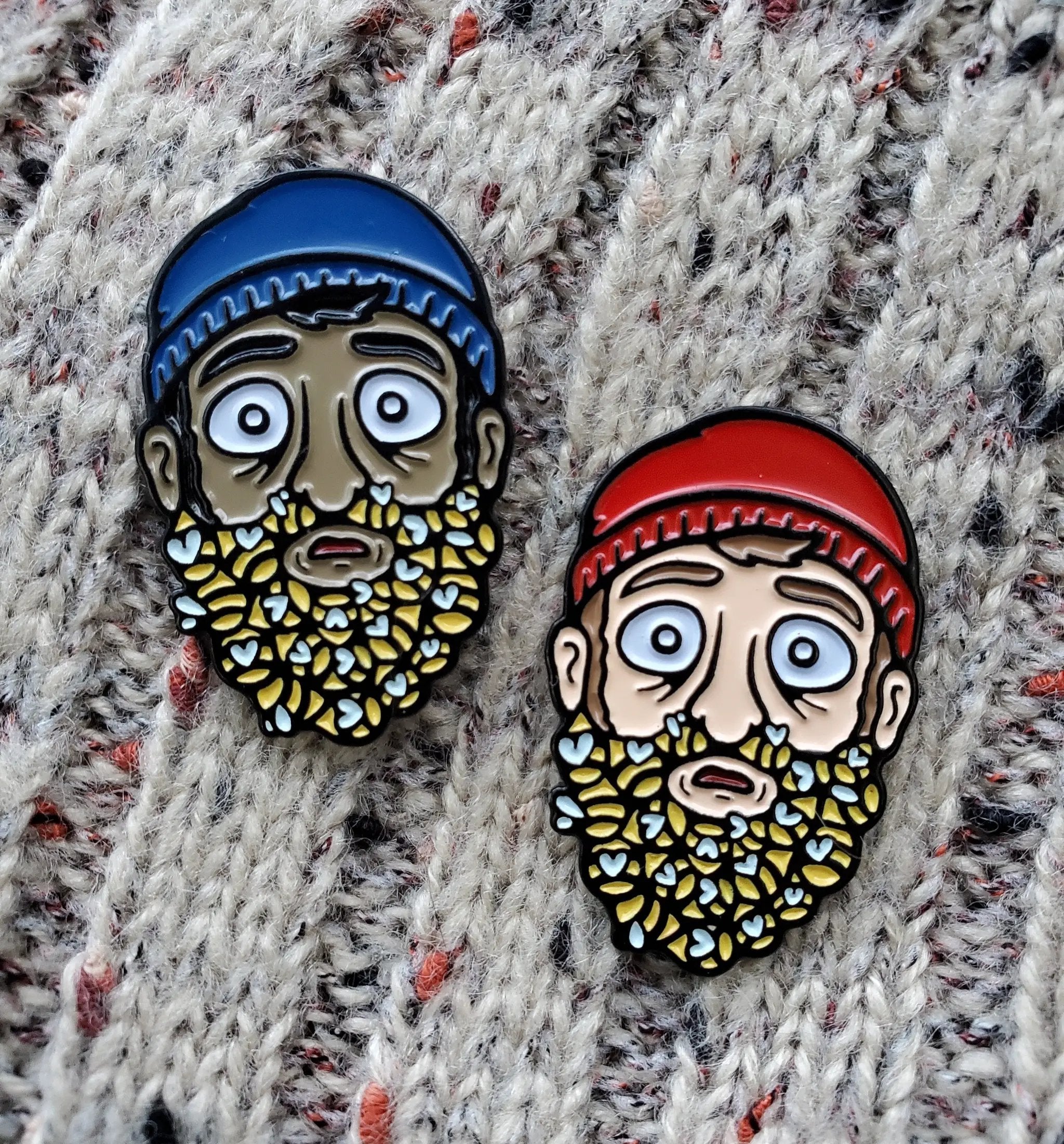 Kolorspun Beard o' Bees pin featuring a detailed bee and beard design, perfect for adding a unique touch to clothing or accessories.