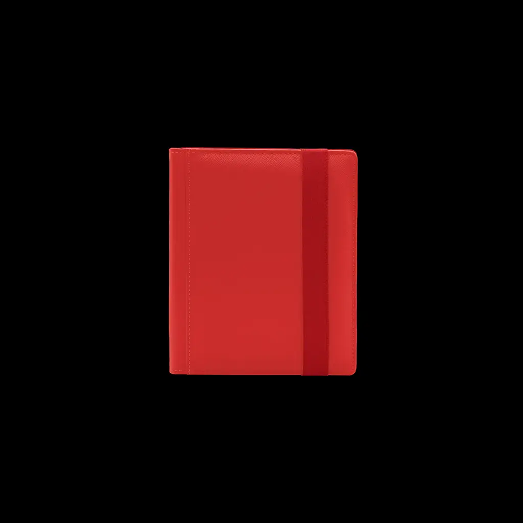 Red DEX PROTECTION DEX BINDER 4 by THE MIGHTY HOBBY SHOP with multiple card slots and secure closure.
