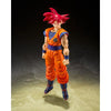 S.H.Figuarts Super Saiyan God Son Goku action figure with detailed costume and dynamic pose, from The Mighty Hobby Shop.