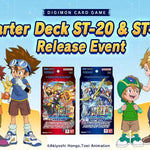 Digimon Card Game Starter Decks ST-20 and ST-21 with colorful cards and artwork displayed on a white background.