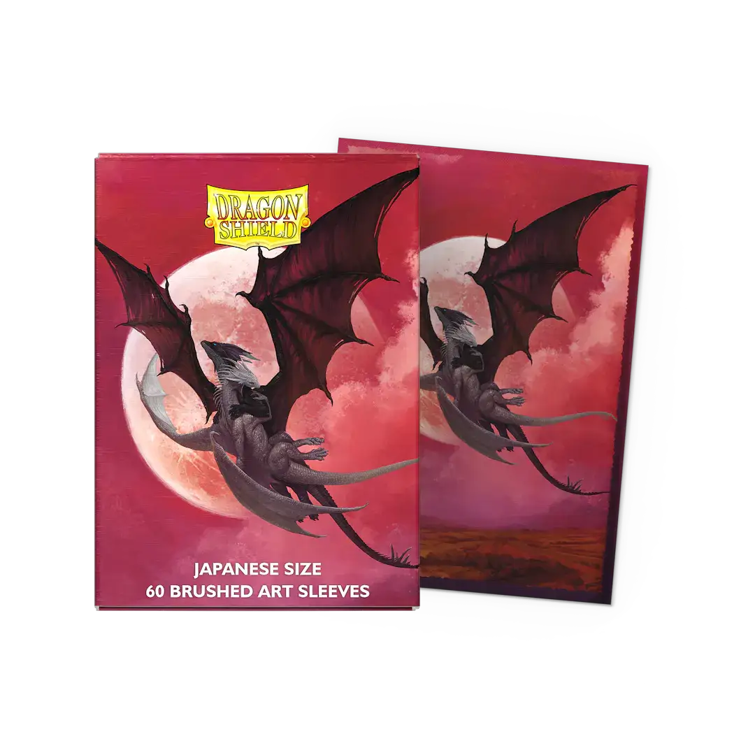 Flat image of a Japanese-sized Valentines 2024 Brushed Art Sleeves box from THE MIGHTY HOBBY SHOP, showcasing colorful sleeve design.