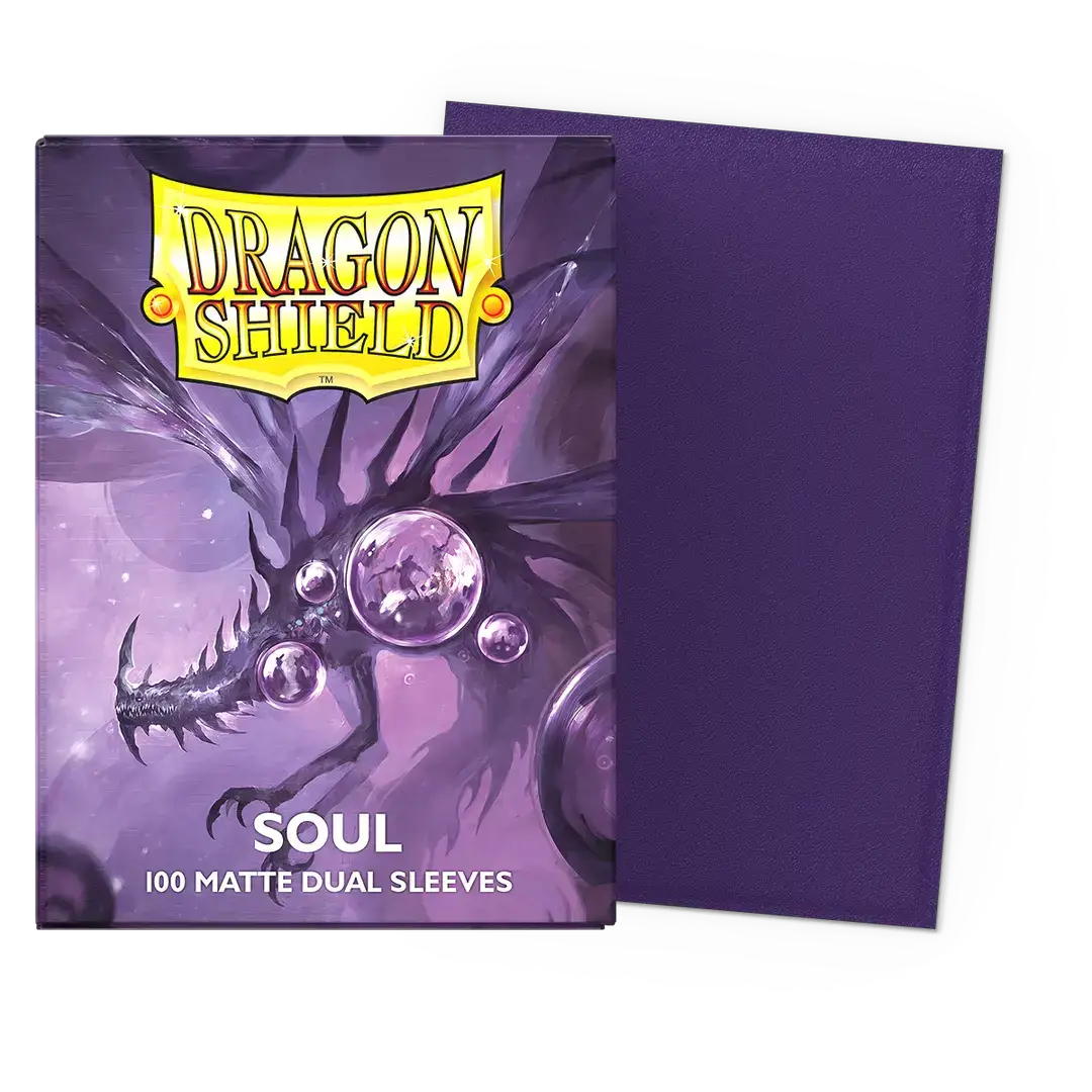 Flat image of a standard size Soul Matte Dual Sleeves box from THE MIGHTY HOBBY SHOP, showing the packaging design.