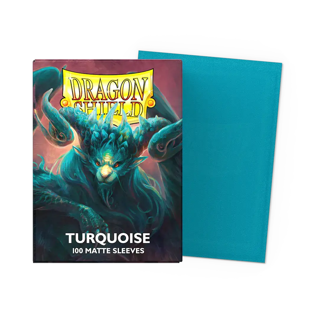 Box of turquoise Players' Choice matte sleeves in standard size by THE MIGHTY HOBBY SHOP, shown flat in the image.