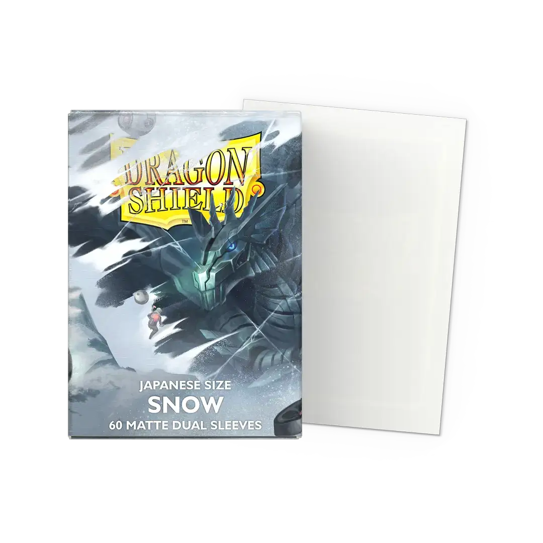 Flat image of Snow Matte Dual Sleeves for Japanese size cards, featuring a sleek design by THE MIGHTY HOBBY SHOP.