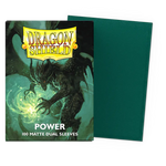 Flat image of THE MIGHTY HOBBY SHOP Power - Matte Dual Sleeves in standard size for card protection and gaming.