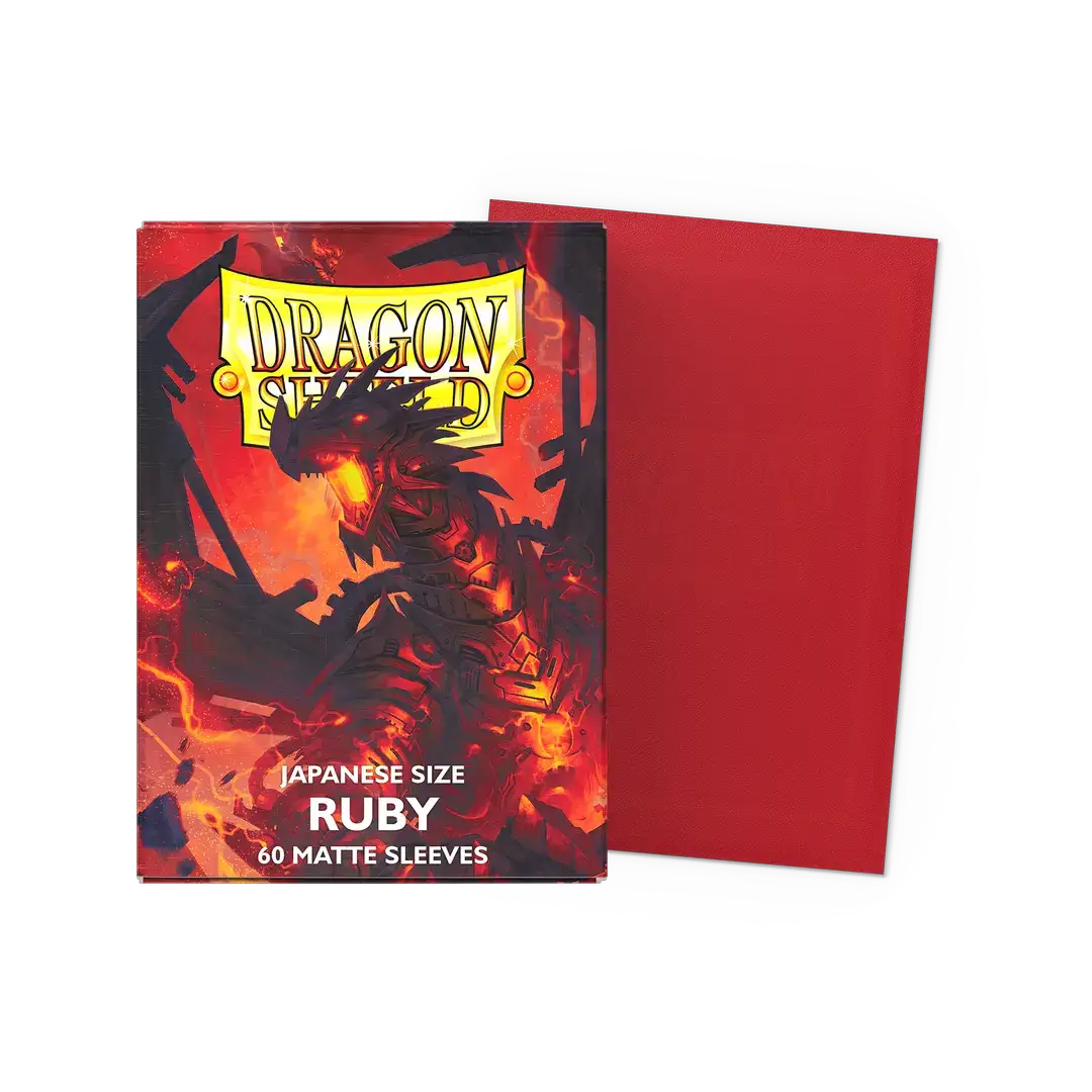 Flat image of Ruby Matte Sleeves in Japanese size, featuring clear, matte card sleeves designed for collectible card protection.