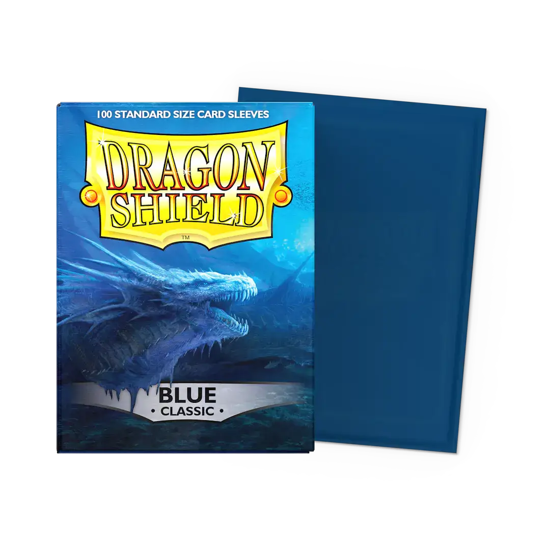 Flat image of a blue classic sleeves box for standard size trading cards from THE MIGHTY HOBBY SHOP.