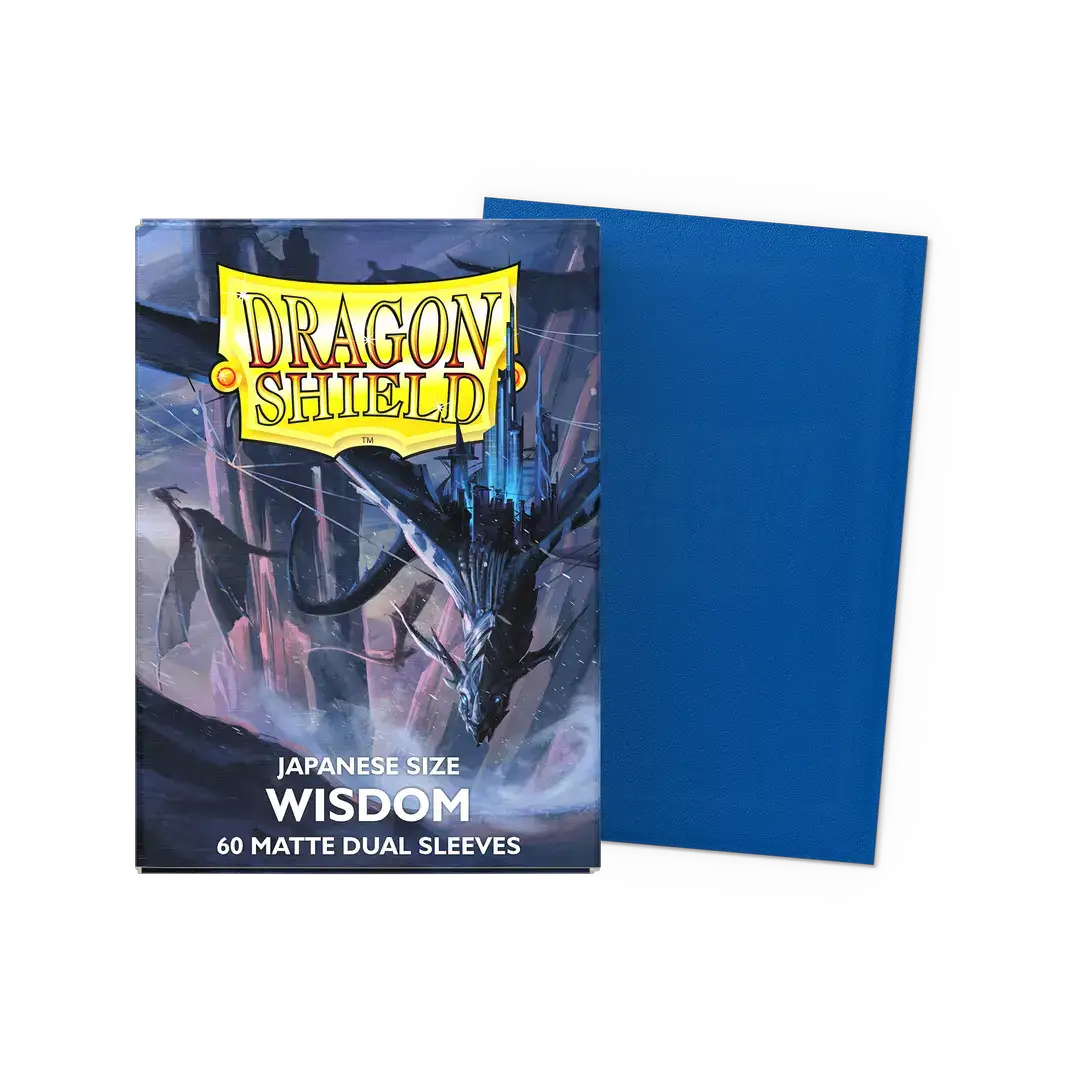 Flat image of Wisdom - Matte Dual Sleeves Japanese size by THE MIGHTY HOBBY SHOP, showing the colorful card sleeves in their box.